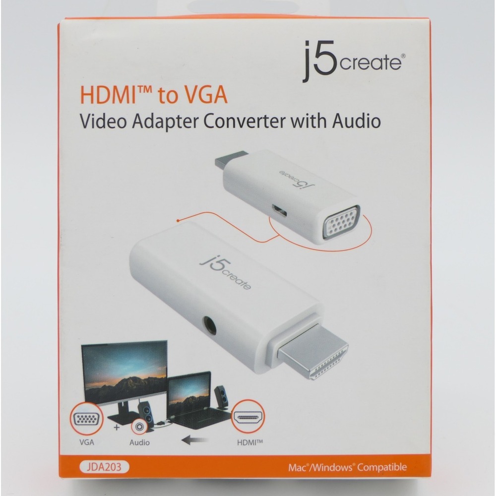 j5create HDMI to VGA Video Adapter Converter w/ Audio JDA203 White Sealed Box